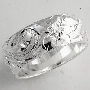 Sterling Silver Ring [8mm width] Hand Engraved Hawaiian Heritage Design