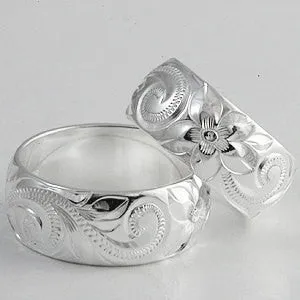 Sterling Silver Ring [8mm width] Hand Engraved Hawaiian Heritage Design