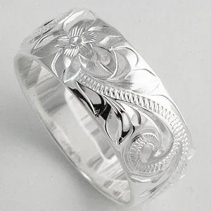 Sterling Silver Ring [8mm width] Hand Engraved Hawaiian Heritage Design