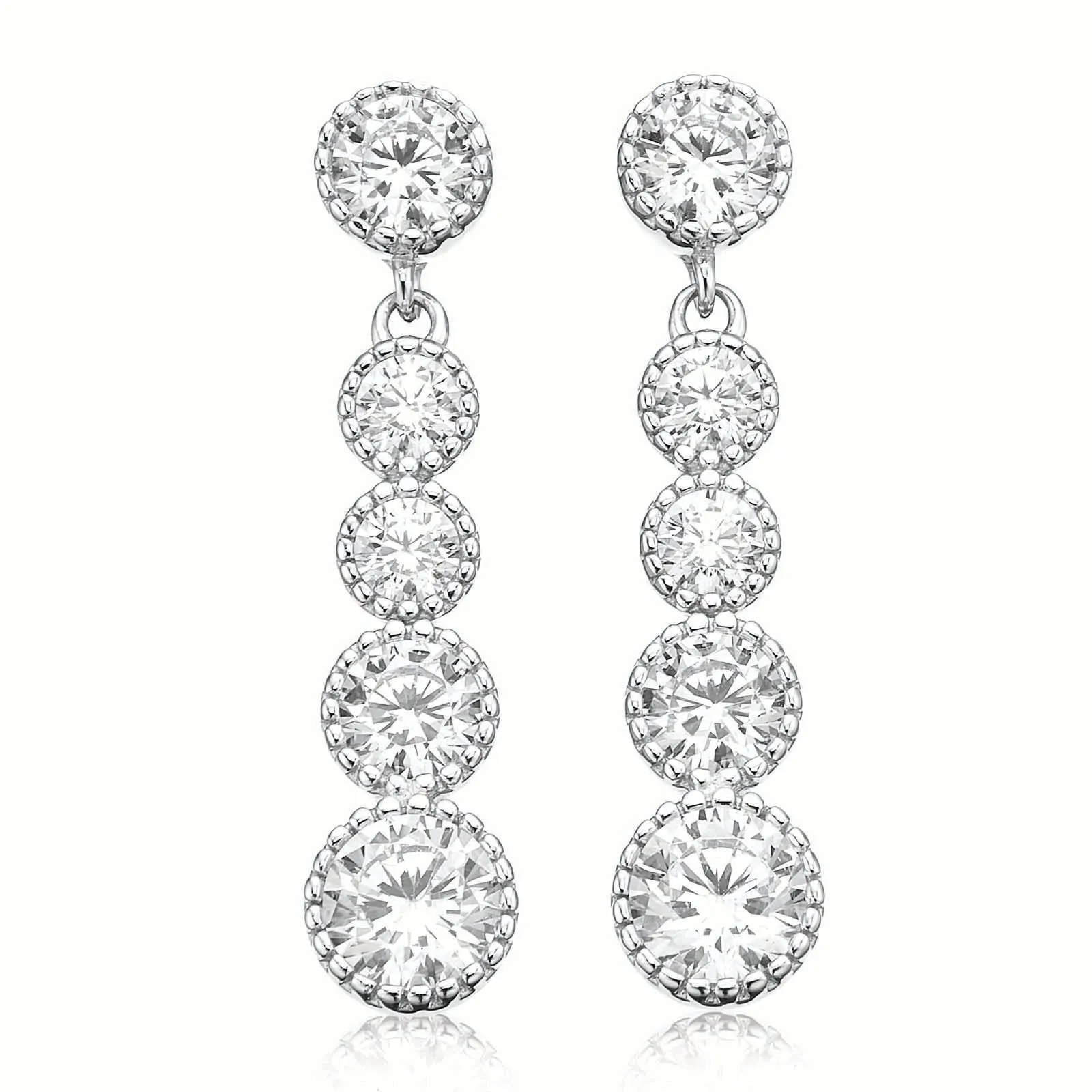 Sterling Silver Round Cubic Zirconia Drop Earrings