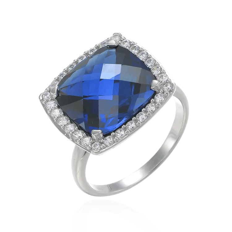 Stunning Cushion Set Blue Sapphire Cocktail Ring