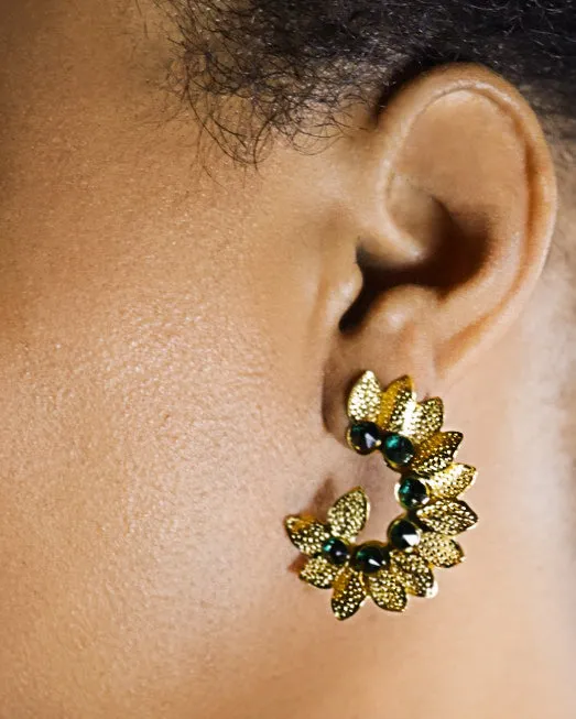 SWAROVSKI CRYSTAL GOLD FLORAL EARRINGS