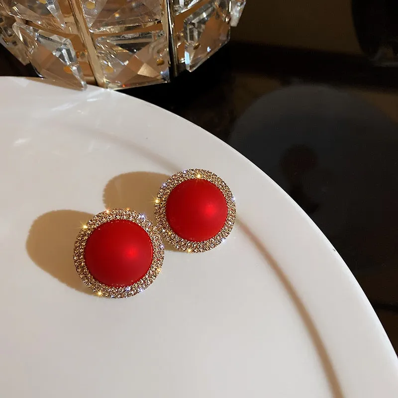 Sweet Jewelry Rose Stud Earrings For Women in Red Color