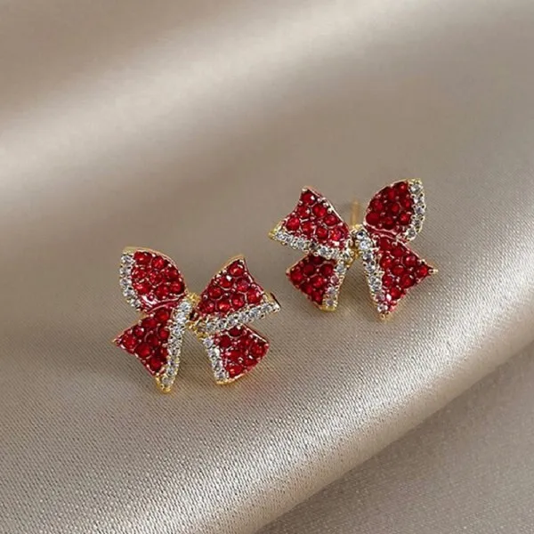 Sweet Jewelry Rose Stud Earrings For Women in Red Color