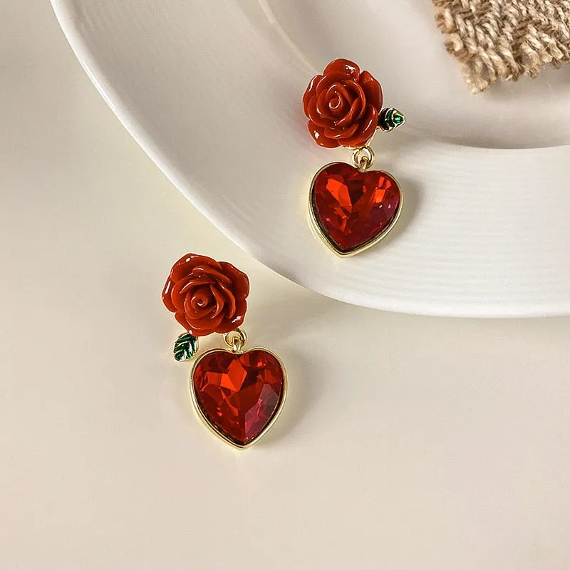 Sweet Jewelry Rose Stud Earrings For Women in Red Color