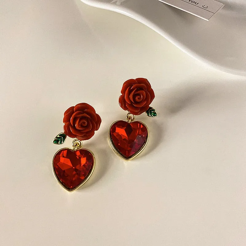 Sweet Jewelry Rose Stud Earrings For Women in Red Color