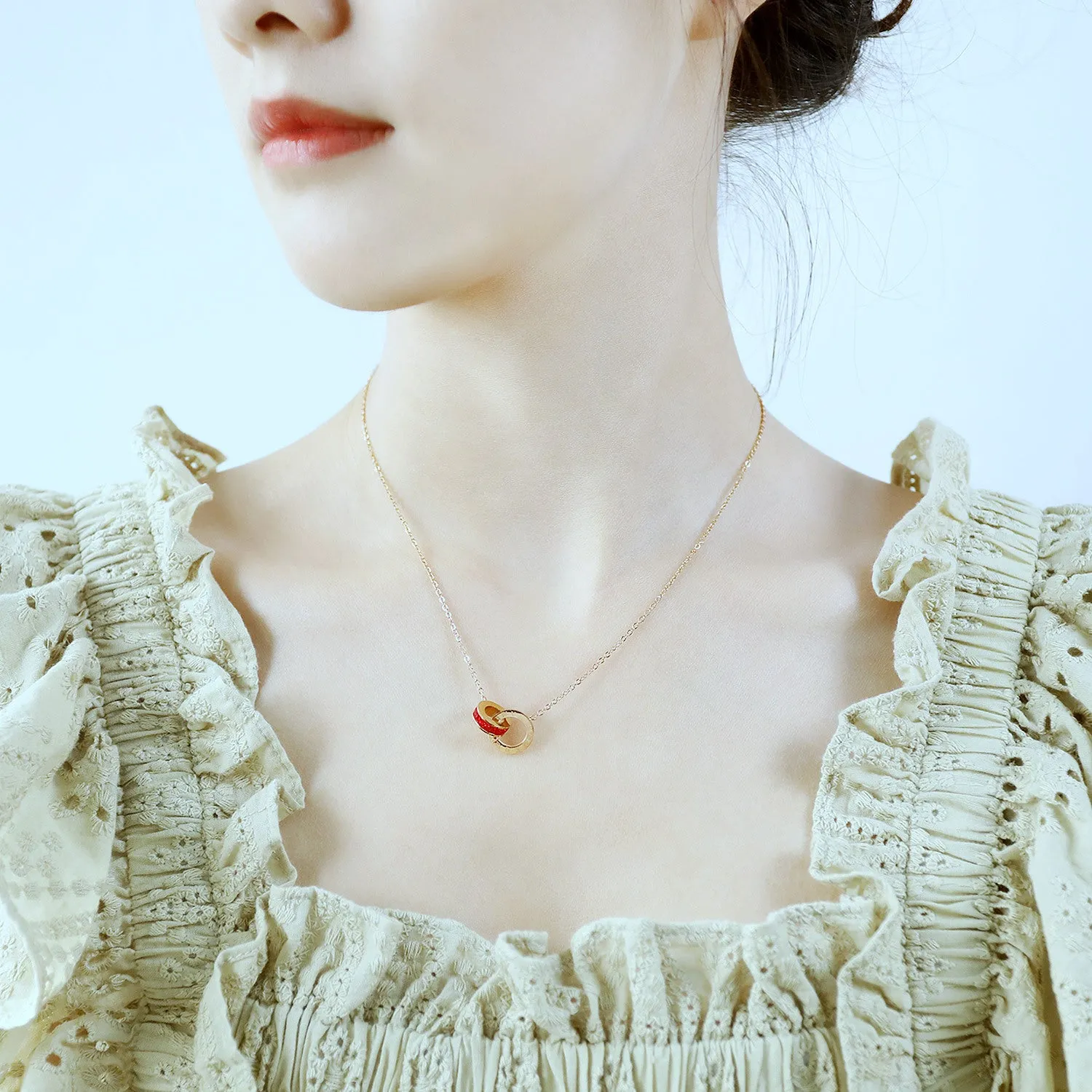 Sweetheart Style Collarbone Chain for Women Fashion with Zirconia Roman Numerals Double Ring