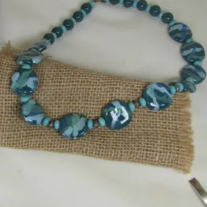 Teal and Aqua Fair Trade  Handmade Kazuri Bead Necklace