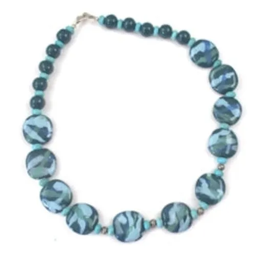 Teal and Aqua Fair Trade  Handmade Kazuri Bead Necklace