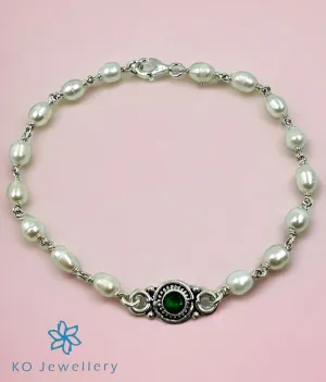 The Pia Silver Pearl  Bracelet (Green)