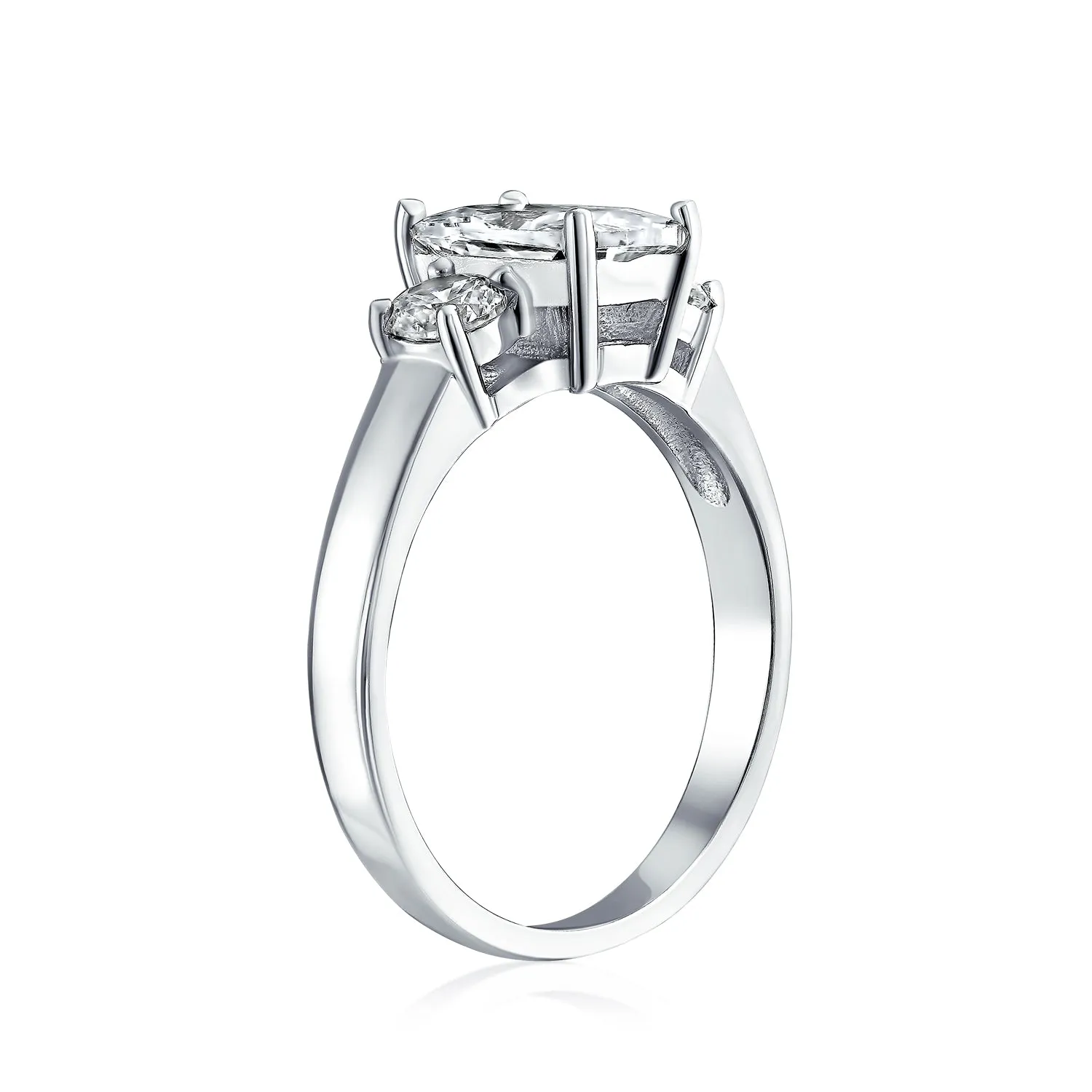 Timeless 2CT Emerald Cut Three Stone Engagement Ring in Sterling Silver