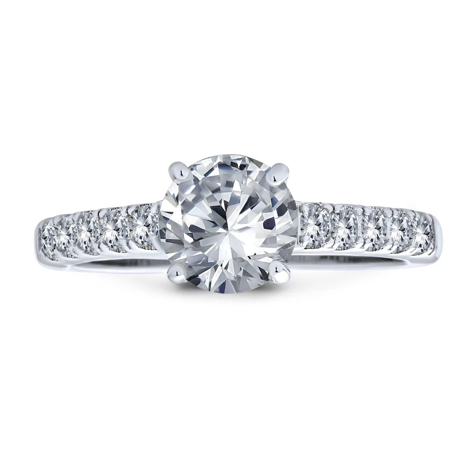 Timeless Promise 1.75CT CZ Solitaire Engagement Ring with Pave Band in Silver