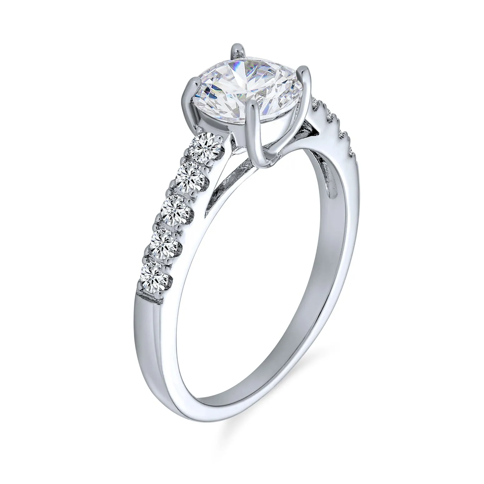 Timeless Promise 1.75CT CZ Solitaire Engagement Ring with Pave Band in Silver