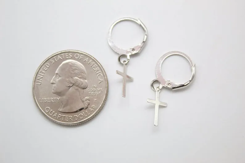 Tiny Simple Cross Huggie Earrings (L226)