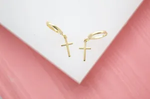 Tiny Simple Cross Huggie Earrings (L226)