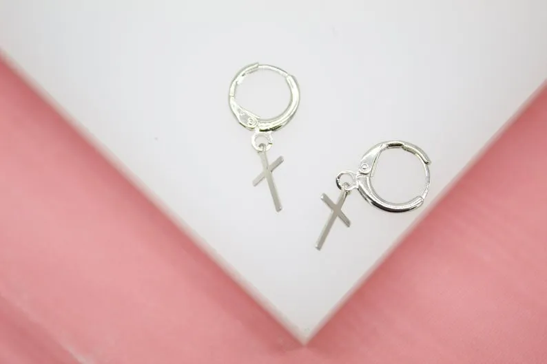 Tiny Simple Cross Huggie Earrings (L226)