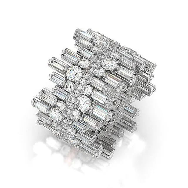 Trendy Jewelry Luxury Irregularity Pave Zircon Ring for Women  in Silver Color