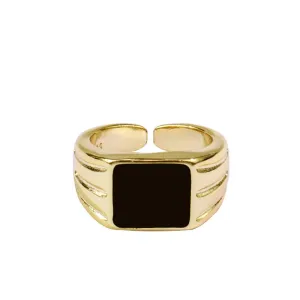 Trendy Square Black Resin Gold Rings JLTR0400