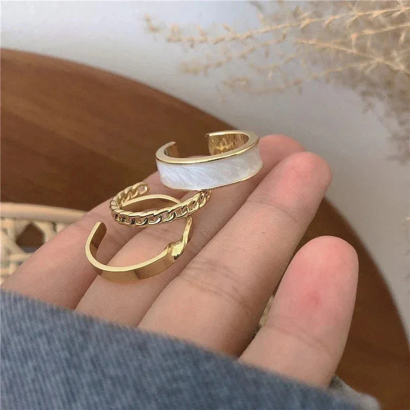 Trendy White Green Adjustable Resin Chain Ring for Girls