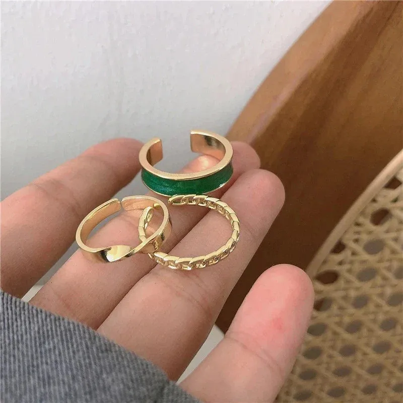 Trendy White Green Adjustable Resin Chain Ring for Girls