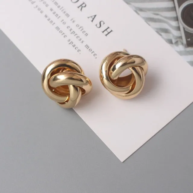 Twist Metal Stud Earrings for Women Hollow Geometric Statement Gold Color Earrings Personality Unusual Earrings Trend Brincos