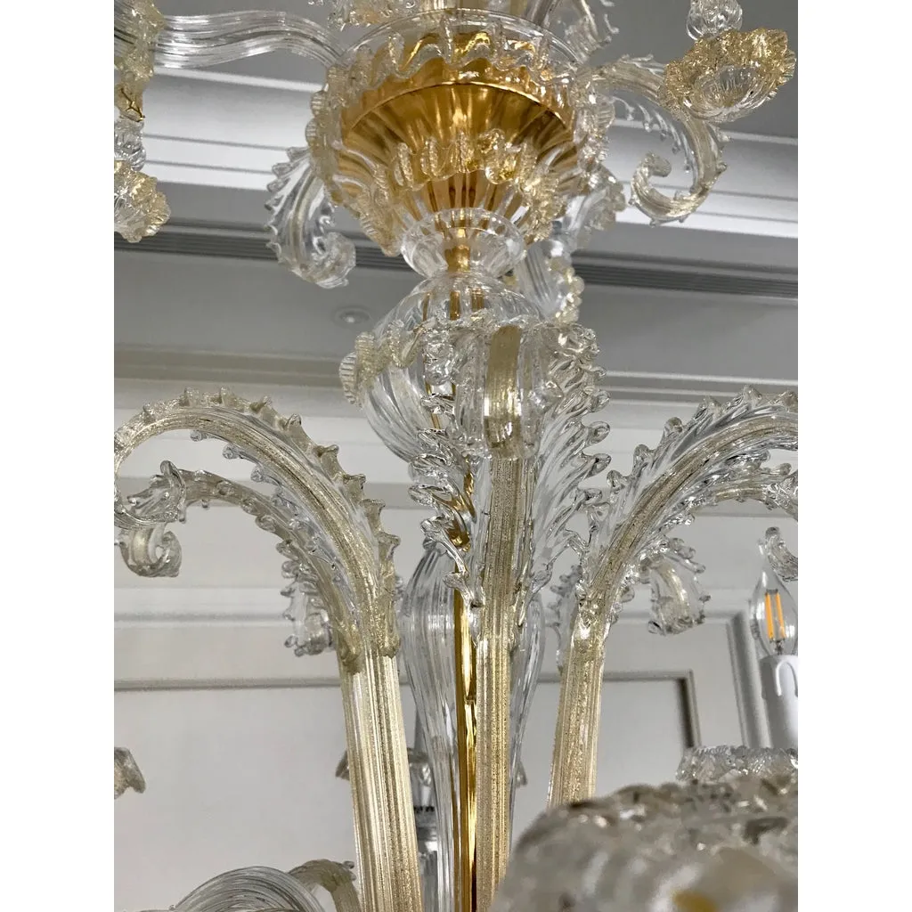 Venetian Baroque Style 9-Light Crystal Pure Gold Murano Glass Modern Chandelier