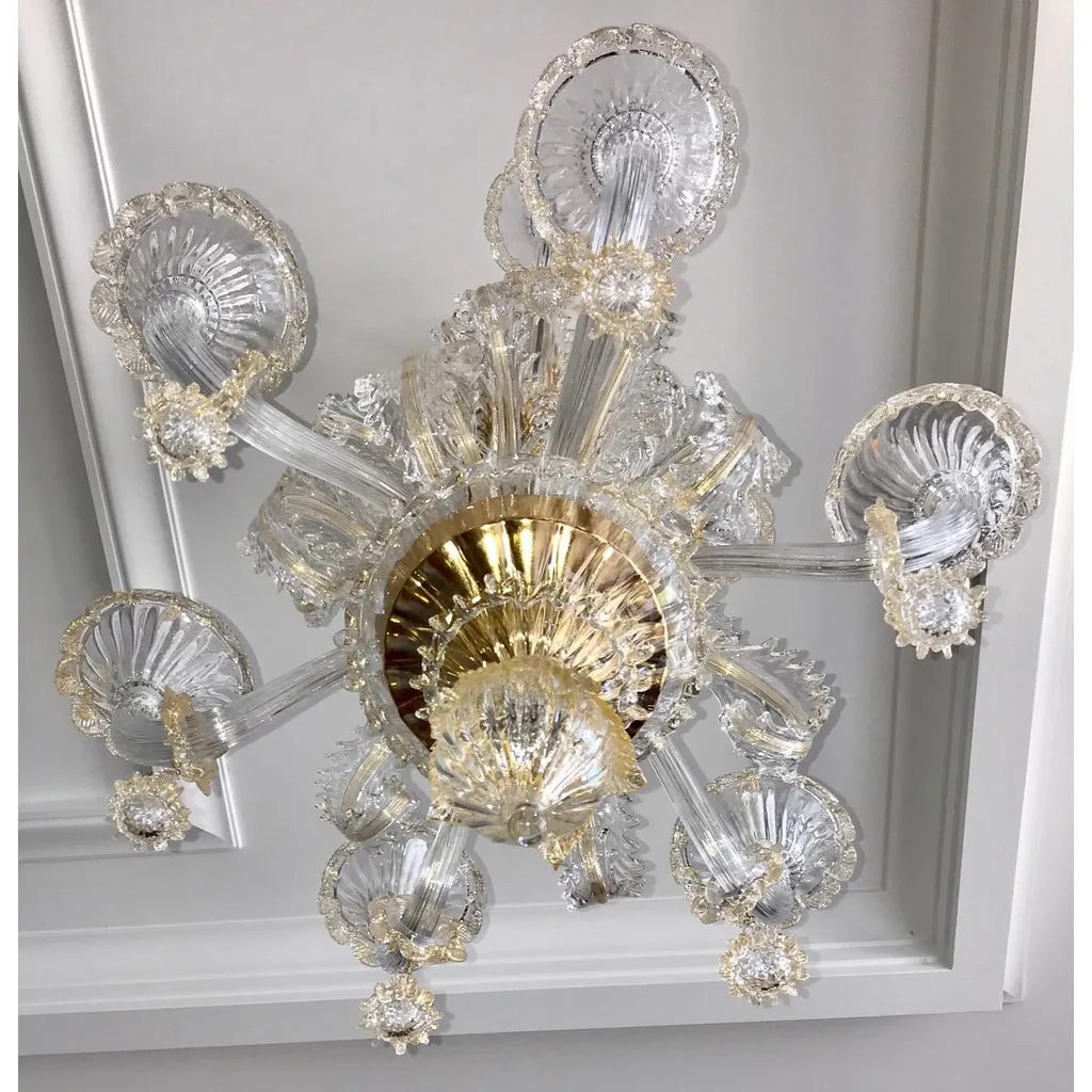 Venetian Baroque Style 9-Light Crystal Pure Gold Murano Glass Modern Chandelier