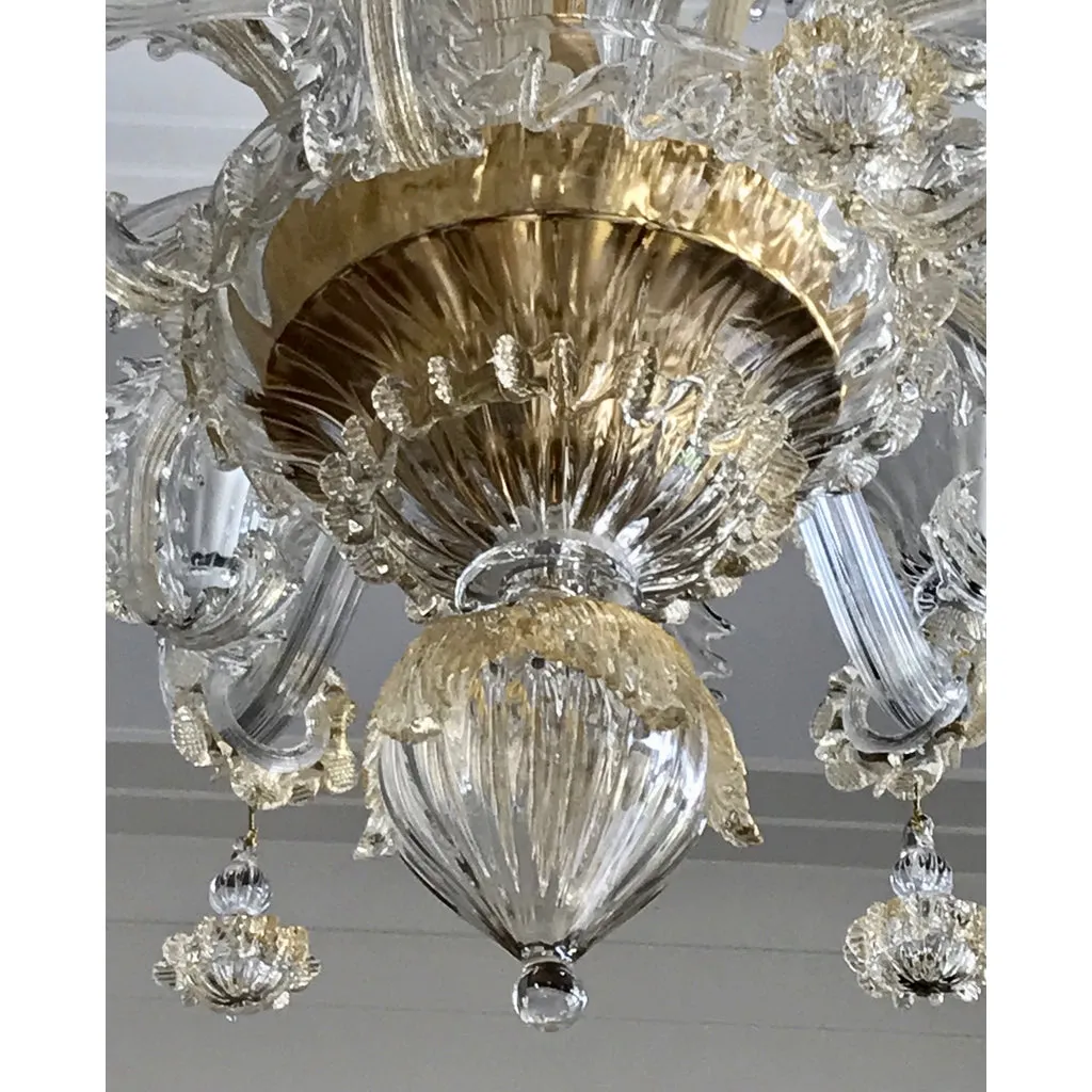 Venetian Baroque Style 9-Light Crystal Pure Gold Murano Glass Modern Chandelier