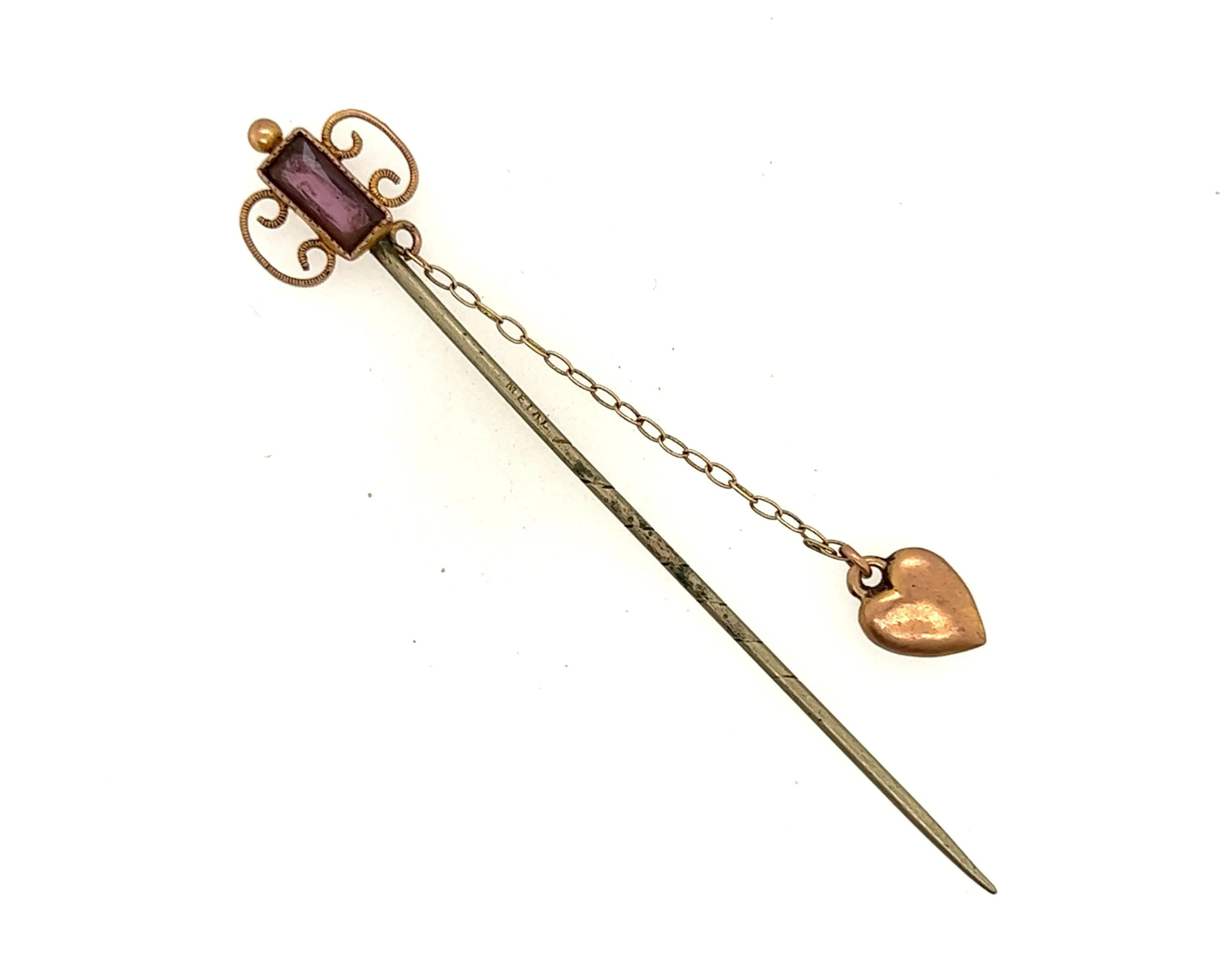 Vintage 9ct Yellow Gold Glass Pin