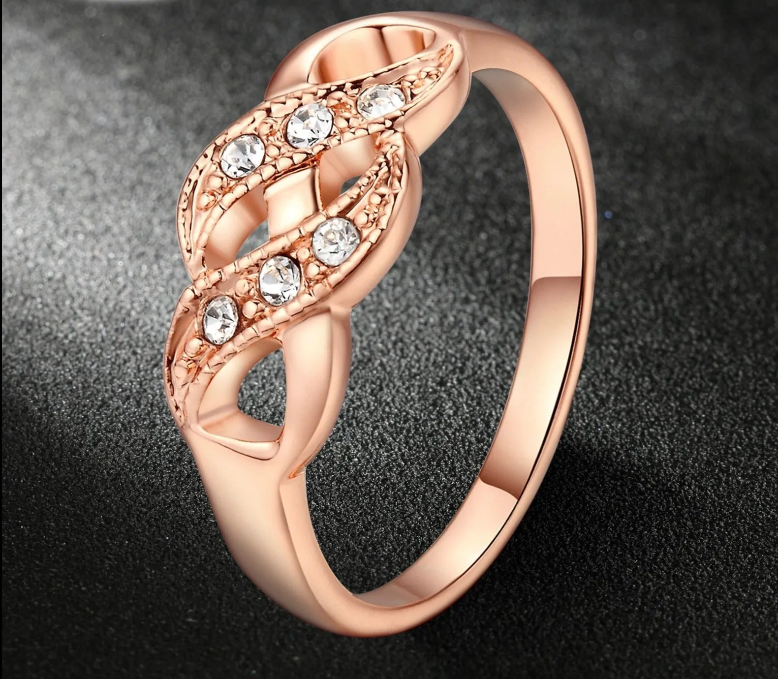 Wave Shape Rose Gold Color Wedding Finger Ring For Women