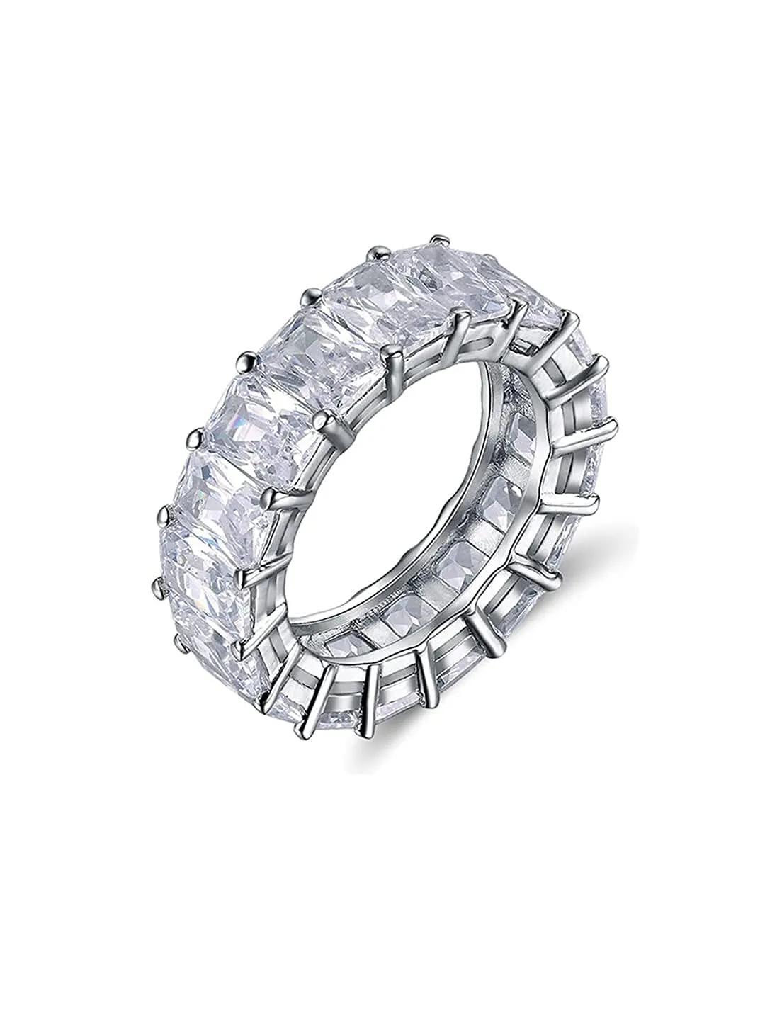 Yellow Chimes Rings for Women White Crystal Rings Silver Plated Eternity Crystal Band Rings for Women and Girls.