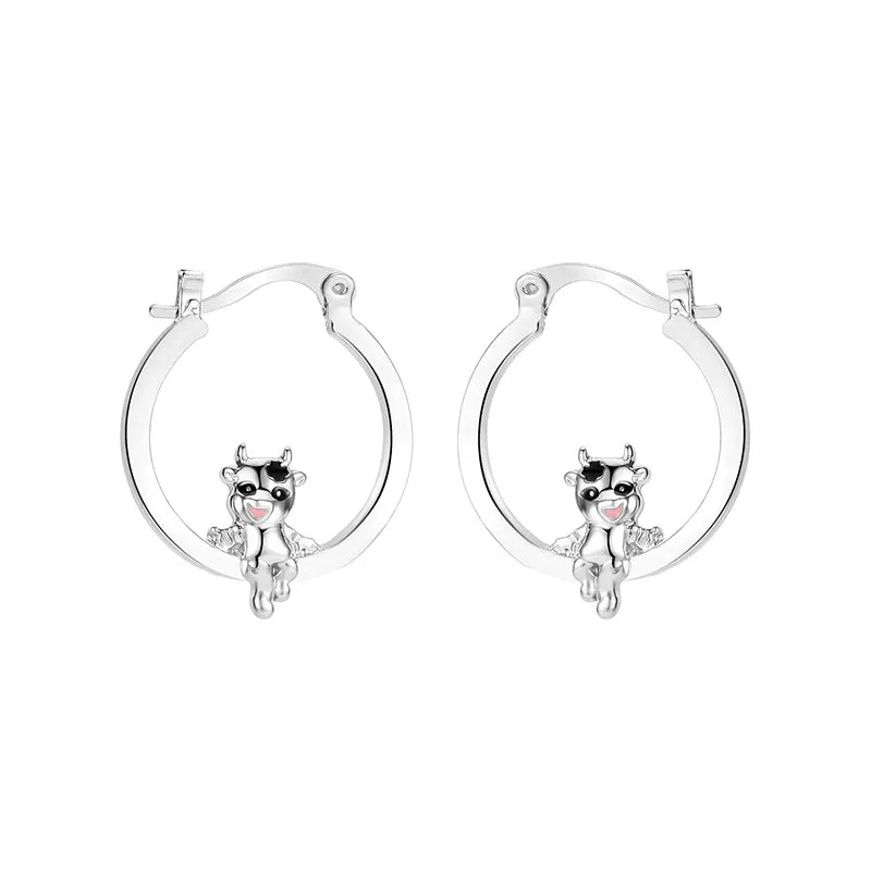 Zodiac Ox Hanging Basket Earrings Simple Round