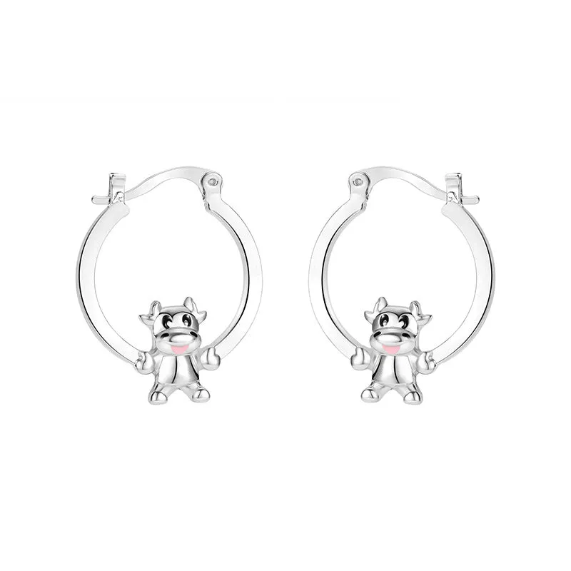 Zodiac Ox Hanging Basket Earrings Simple Round